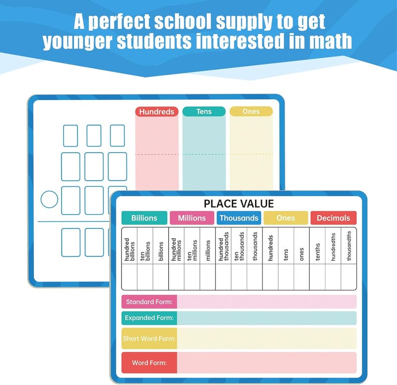 LUHEAGU Dry Erase Place Value Whiteboard, 9" x 12" Double Sided Place Value Chart,Engage with Place Values from Billions to Decimals for Math Manipulatives, Learning Tool for Students & Kids - Image 3